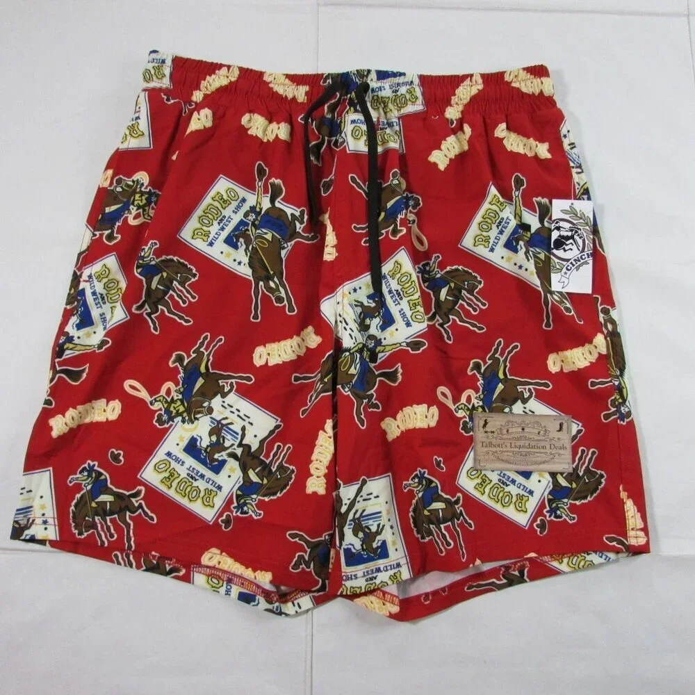 Cinch Men's SM Rodeo Western Bronc Swim Trunk Shorts Red